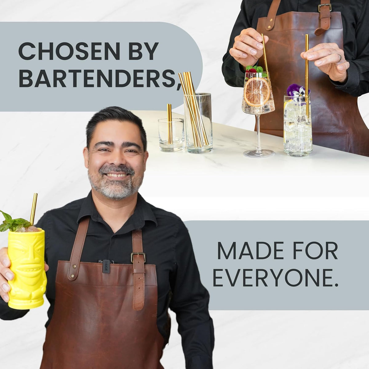 A Bar Above Stainless Steel Straws for Cocktails, 8 Inch Long, 6 Pack