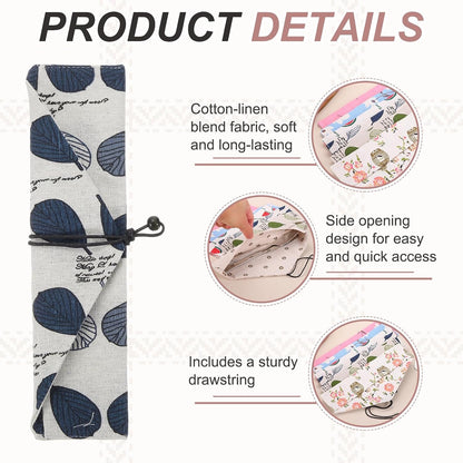 uxcell Chopstick Case, 3 Pcs Chopstick Storage Japanese Style Cutlery Pouch Portable Utensil Travel Case Bag Sleeves Tableware Storage for Spoon Fork Straws, White Base Blue Leaf