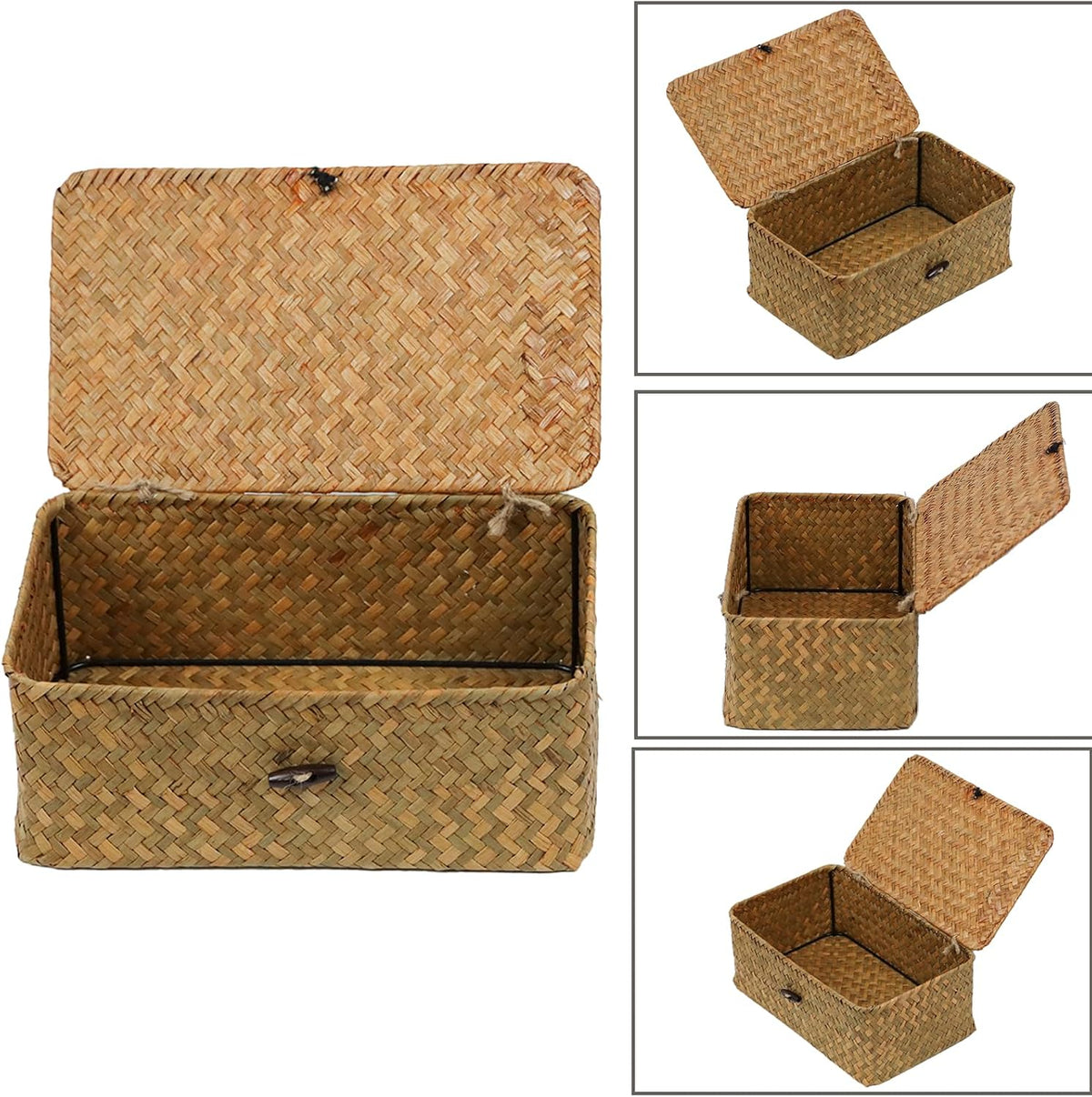 Seagrass Wicker Storage Basket with Lid, Medium, Natural