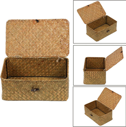 Seagrass Wicker Storage Basket with Lid, Medium, Natural