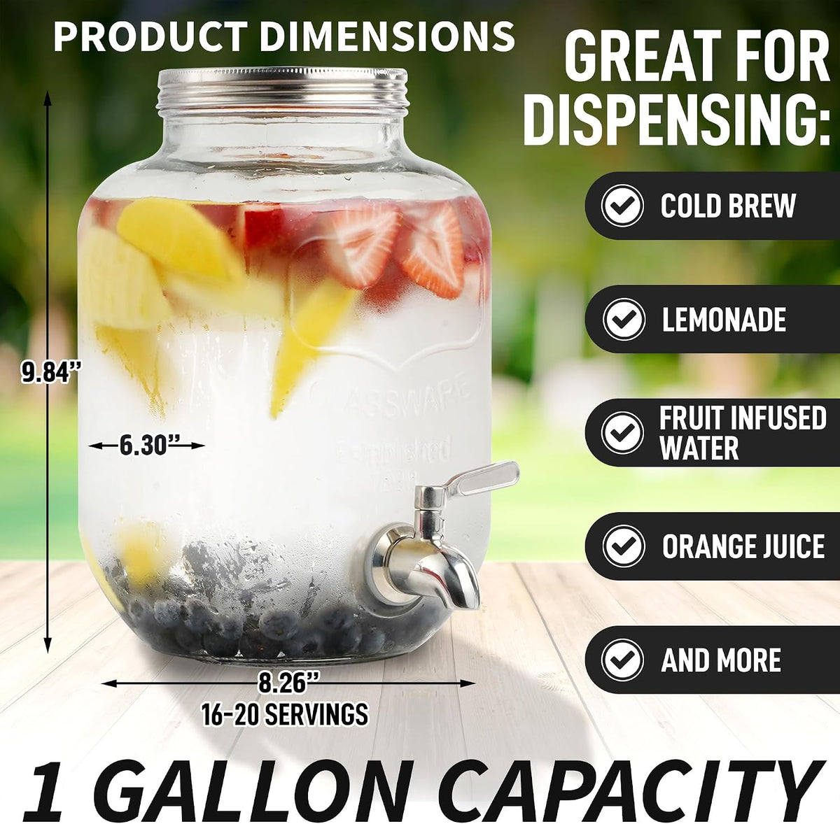 Zulay 1 Gallon/128oz Cold Brew Maker – Thick Glass Cold Brew Pitcher with Stainless Steel Filter, Lid & Spout – Large Cold Brew Coffee Maker - Iced Coffee & Sun Tea Pitcher for Fridge – Silver