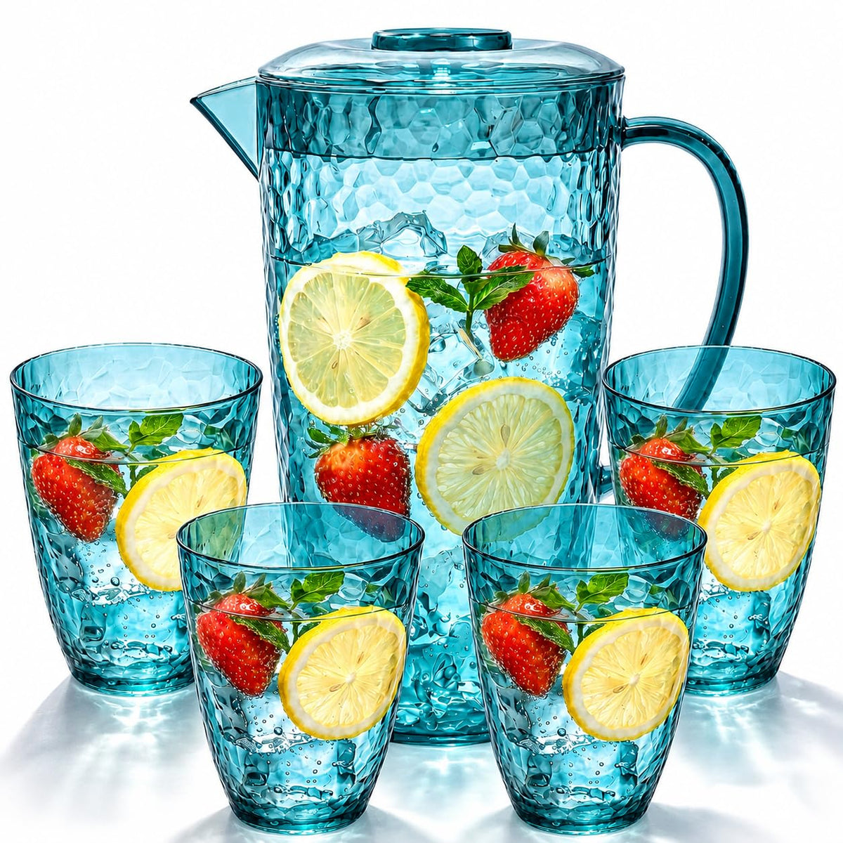 Water Pitcher with 4 Tumblers, 2.4L BPA-Free Pitcher