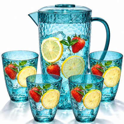 Water Pitcher with 4 Tumblers, 2.4L BPA-Free Pitcher
