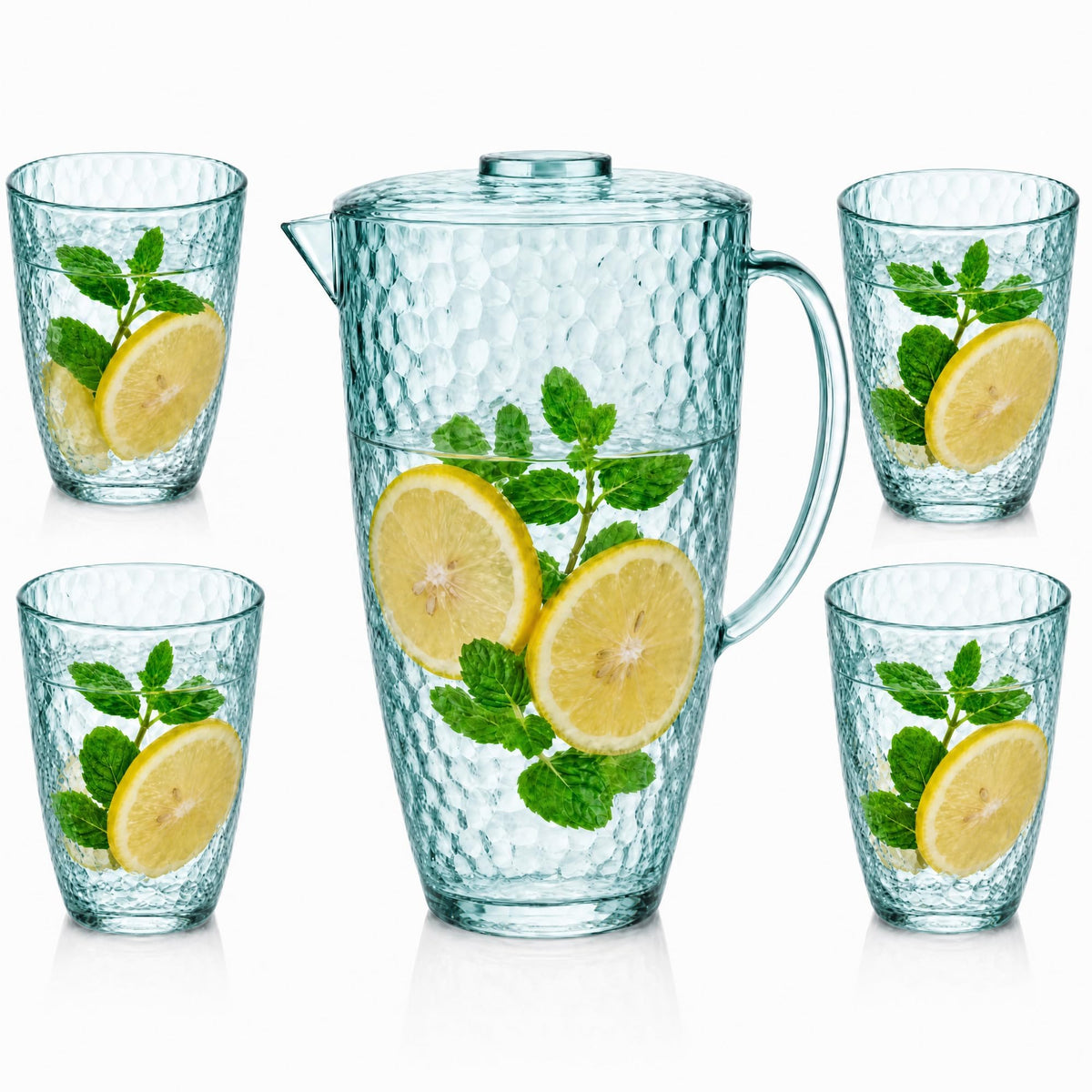 Water Pitcher and Cups Set, Plastic Pitcher with Lid, Iced Tea or Juice Jug