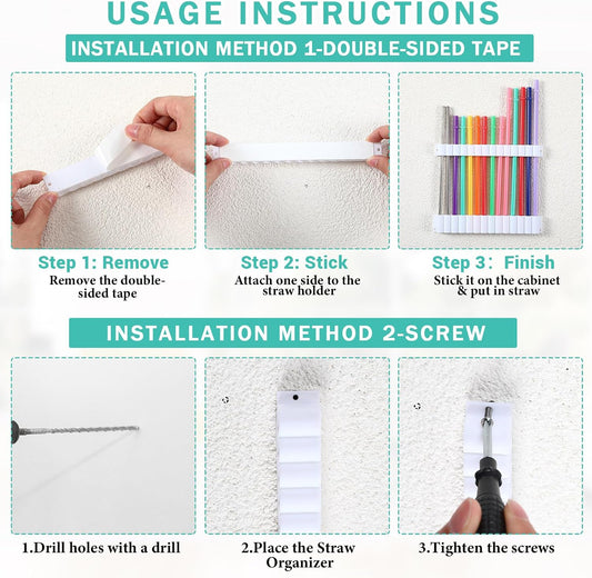 Baderke Straw Holder for Cabinet Reusable Straw Organizer, White, Classic