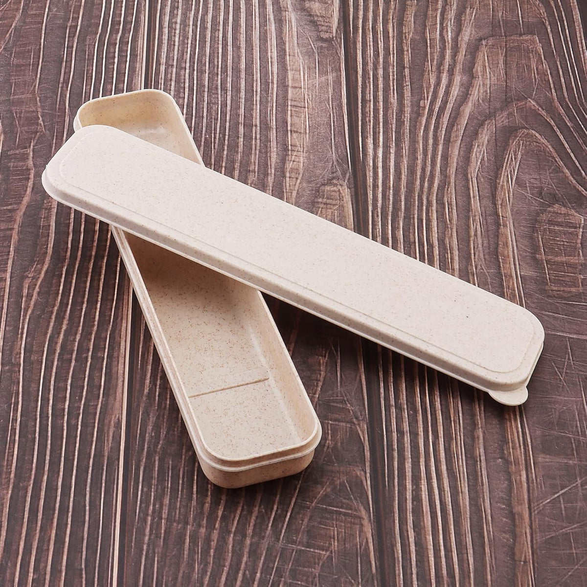1pcs Reusable Utensils Wheat Straw Travel Cutlery Box, Portable Tableware Flatware Box for Picnic Camping (Beige)