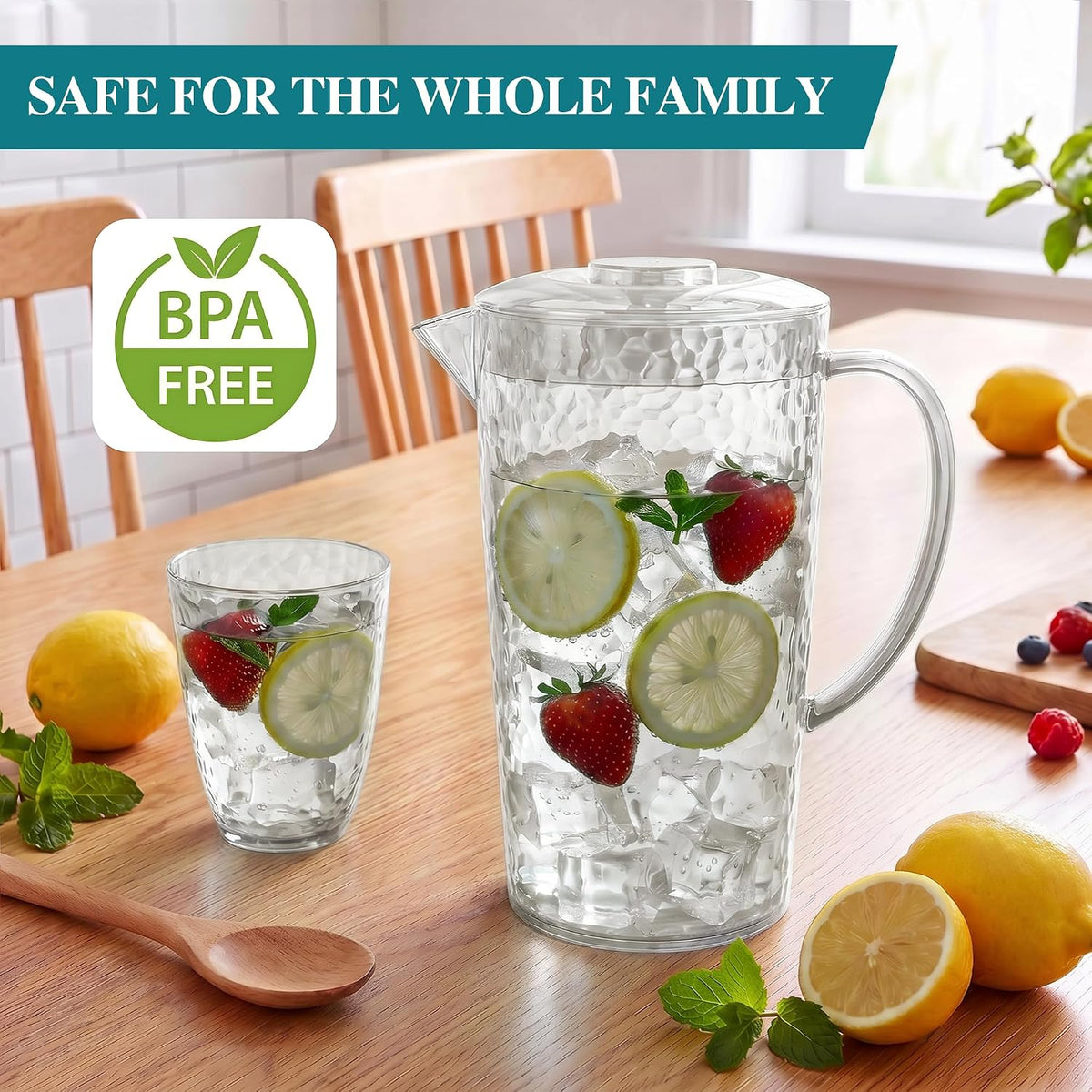 Water Pitcher with 4 Tumblers, 2.4L BPA-Free Pitcher