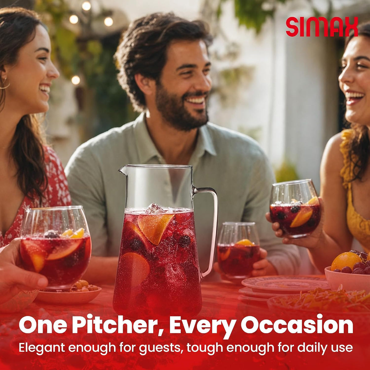 Simax Large Glass Pitcher With Spout, 2.5 Quart (80 Ounce) Borosilicate Glass Iced Tea Pitchers with Handle, Angled Cylinder Design, Glass Water Pitcher