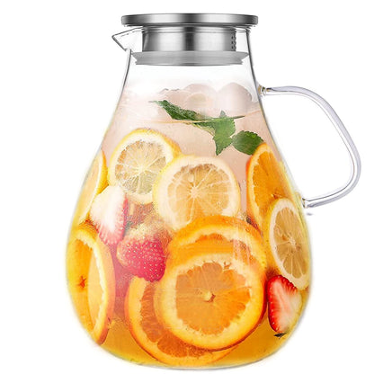 1 Gallon Glass Pitcher with Lid and Handle, Hot & Cold Water Jug, Extra-Wide Mouth Beverage Carafe for Juice, Iced Tea & Drinks