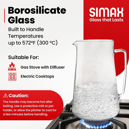 Simax Large Glass Pitcher With Spout, 2.5 Quart (80 Ounce) Borosilicate Glass Iced Tea Pitchers with Handle, Angled Cylinder Design, Glass Water Pitcher