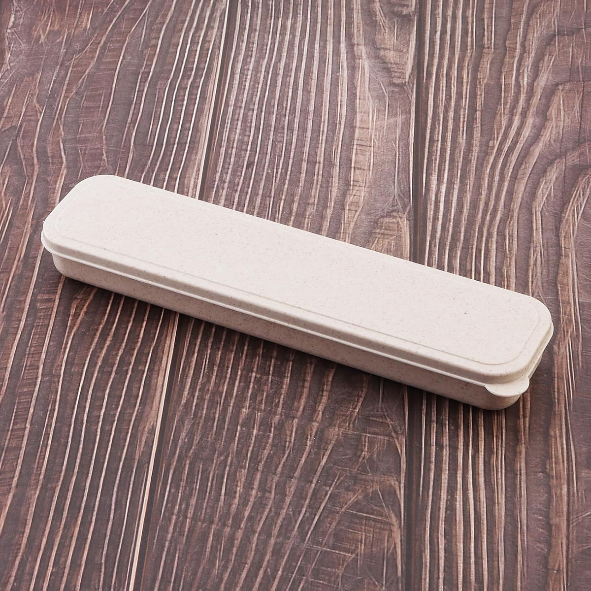 1pcs Reusable Utensils Wheat Straw Travel Cutlery Box, Portable Tableware Flatware Box for Picnic Camping (Beige)