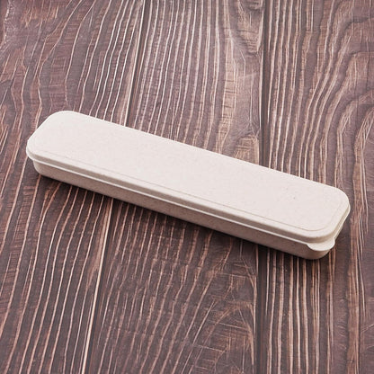 1pcs Reusable Utensils Wheat Straw Travel Cutlery Box, Portable Tableware Flatware Box for Picnic Camping (Beige)