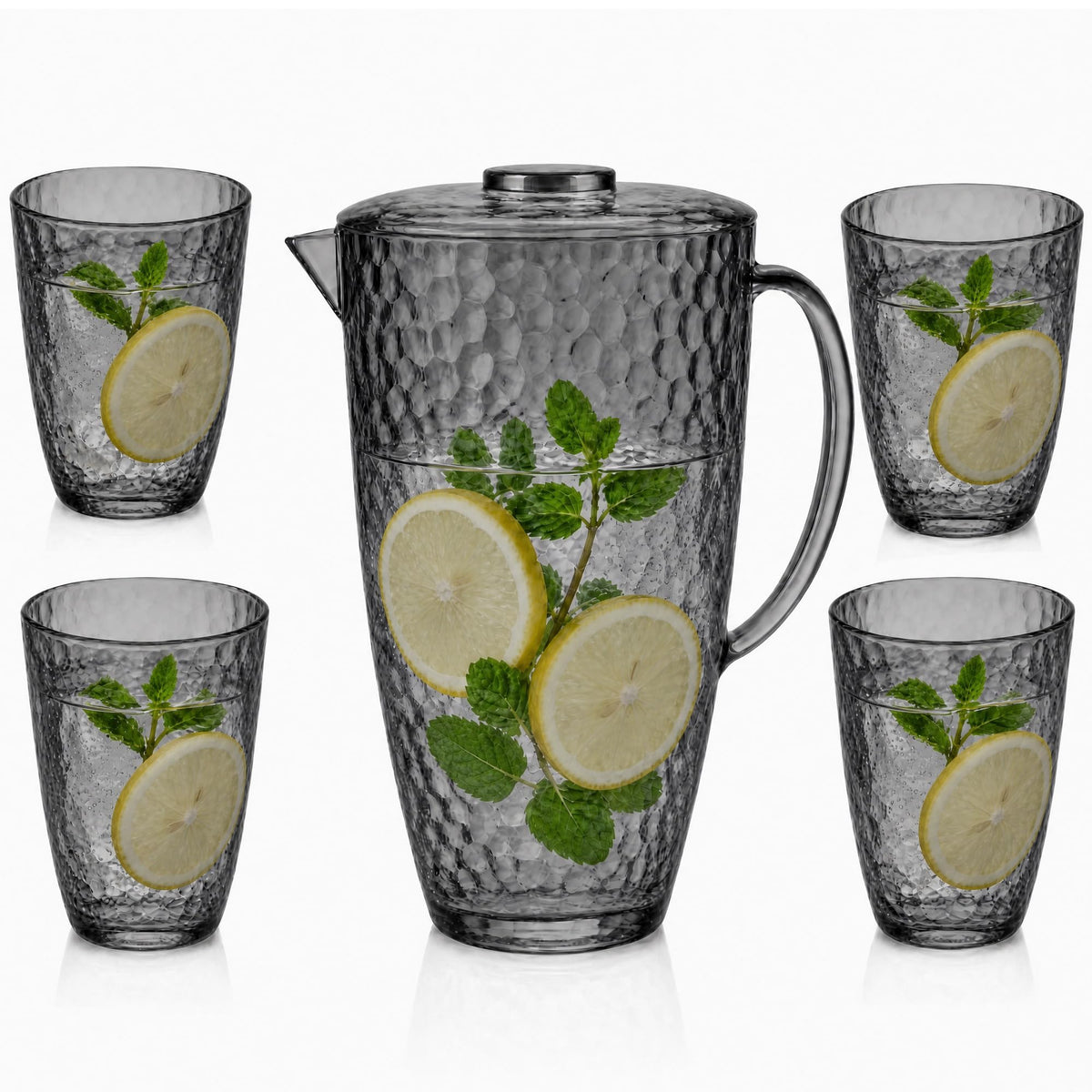 Water Pitcher and Cups Set, Plastic Pitcher with Lid, Iced Tea or Juice Jug