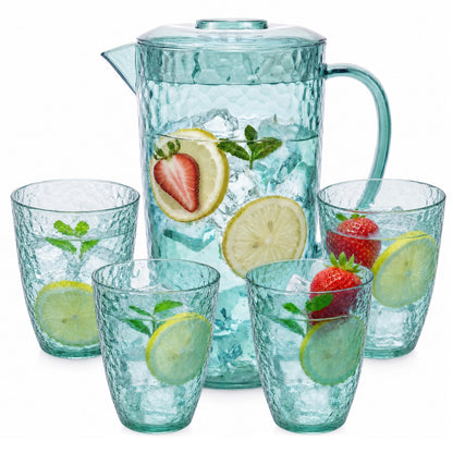 Water Pitcher with 4 Tumblers, 2.4L BPA-Free Pitcher