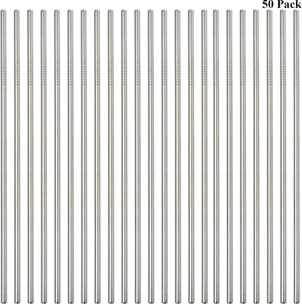 50-Pack Stainless Steel Straws,Reusable Metal Straws in Bulk Super Long 10.5 Inch All Straight Drinking Straws for 30oz/20oz Tumblers Yeti Cups Travel Mugs(All straight 50pcs -10.5" Silver)