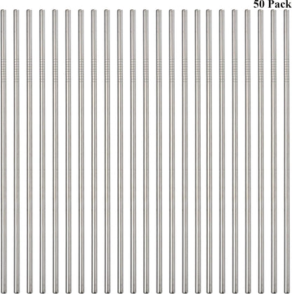 50-Pack Stainless Steel Straws,Reusable Metal Straws in Bulk Super Long 10.5 Inch All Straight Drinking Straws for 30oz/20oz Tumblers Yeti Cups Travel Mugs(All straight 50pcs -10.5" Silver)