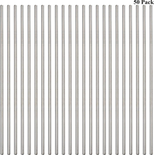 50-Pack Stainless Steel Straws,Reusable Metal Straws in Bulk Super Long 10.5 Inch All Straight Drinking Straws for 30oz/20oz Tumblers Yeti Cups Travel Mugs(All straight 50pcs -10.5" Silver)