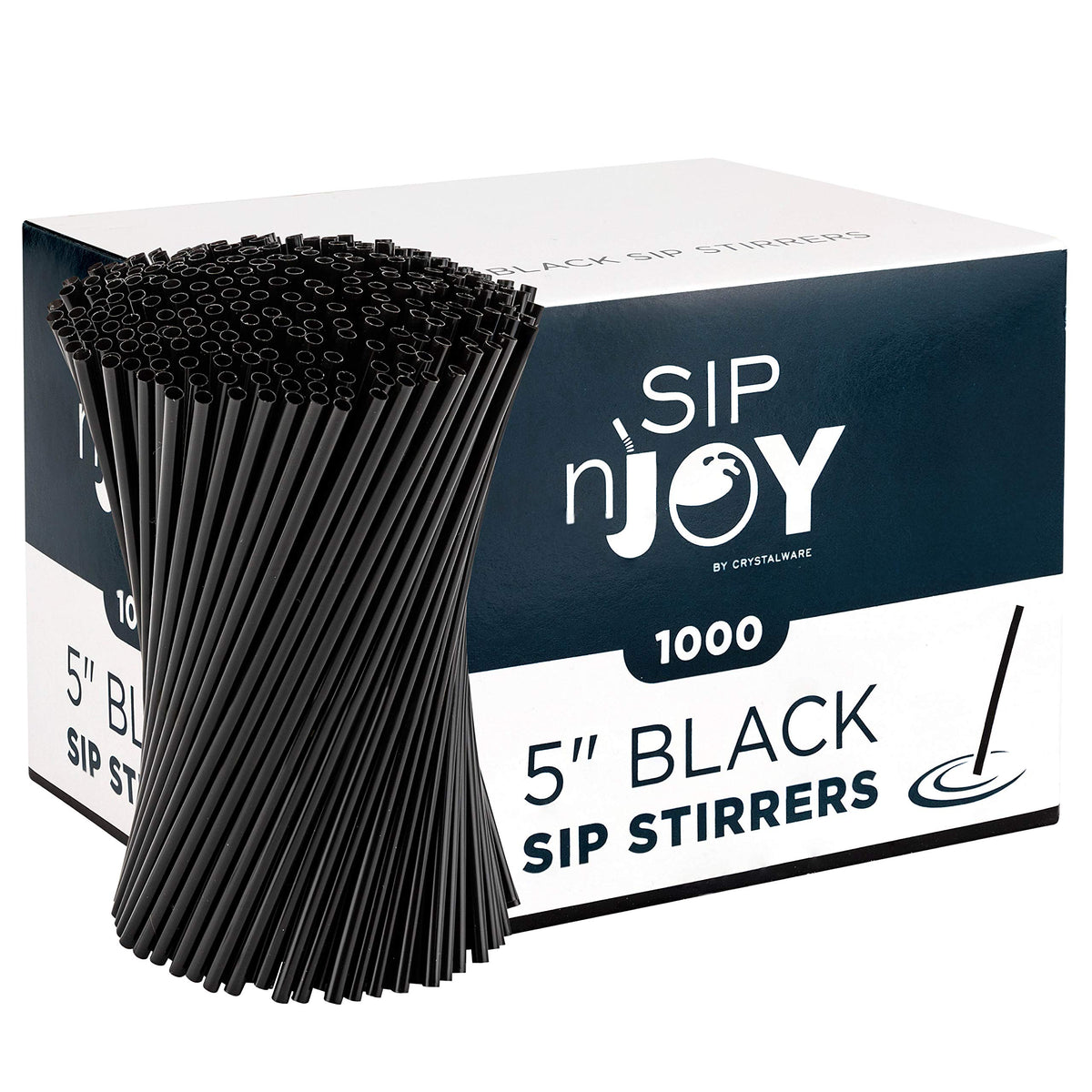 Crystalware, Plastic Stir Straw, Sip Stirrer, For Coffee and Cocktail, 7 1/2 Inches 1000/Box, Black