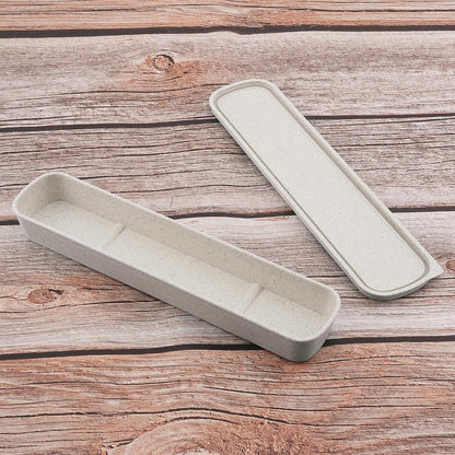 1pcs Portable Flatware Box Travel Tableware Storage Case Box, Utensil Case Flatware Storage Box for Cutlery Kit, 9.84 x 2.40 inch (Beige)